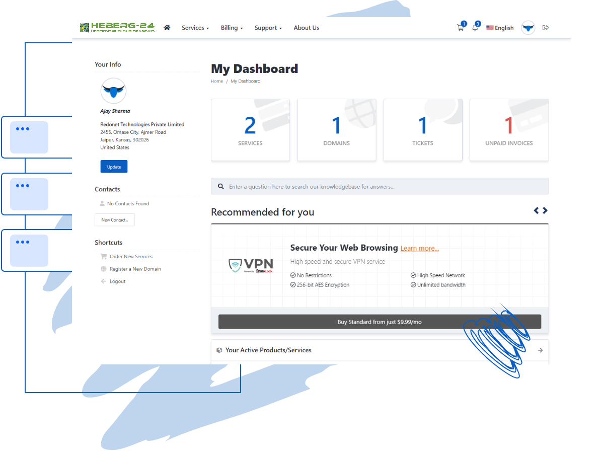 Gérez facilement tous vos services depuis une interface claire